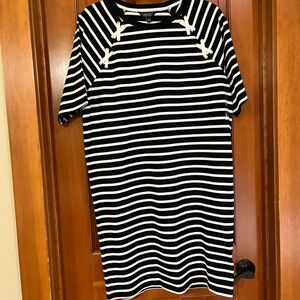 Ralph Lauren Black and White Striped Tee Dress with Rope-Tie Details